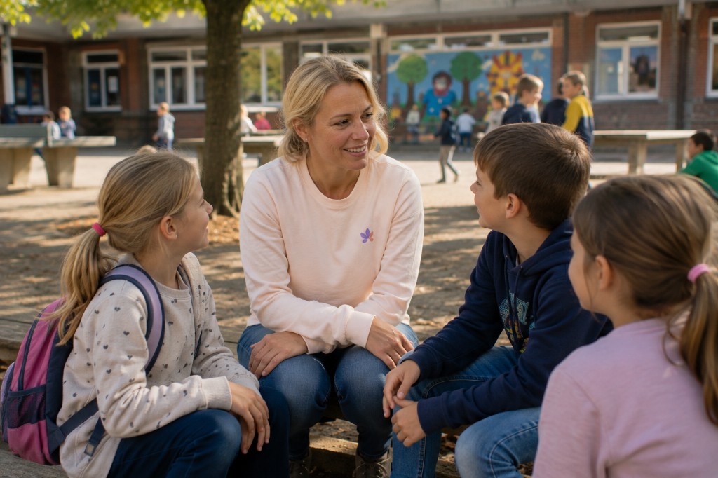 Schulbegleitung in der Pause auf dem Schulhof